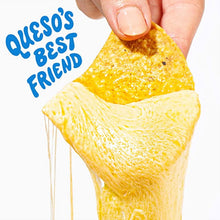 Load image into Gallery viewer, A tortilla chip covered in queso dip with text that reads Queso&#39;s best friend.
